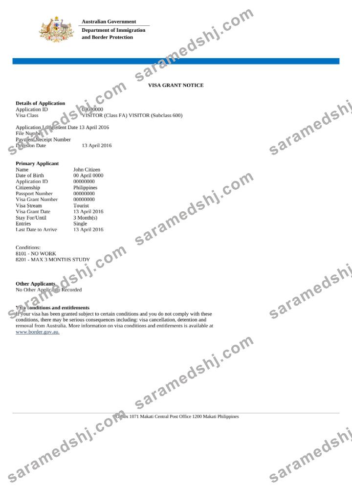 Australia e-visa in Word and PDF template